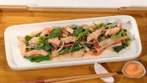 cải ngồng trộn gà xé